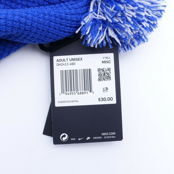 NEW Nike Unisex Adult's Authentic Removable Pom Beanie Hat DH2412-480 Blue/White - Picture 9 of 9